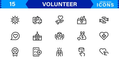 Gönüllü Simge Seti Toplum Desteği, Yardım Elleri ve Yardım Sembolleri Temiz Vektör Biçiminde. 