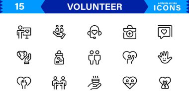 Gönüllü Simge Seti Toplum Desteği, Yardım Elleri ve Yardım Sembolleri Temiz Vektör Biçiminde.