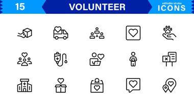 Gönüllü Simge Seti Toplum Desteği, Yardım Elleri ve Yardım Sembolleri Temiz Vektör Biçiminde.