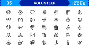 Gönüllü Simge Seti Toplum Desteği, Yardım Elleri ve Yardım Sembolleri Temiz Vektör Biçiminde.