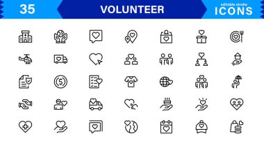 Gönüllü Simge Seti Toplum Desteği, Yardım Elleri ve Yardım Sembolleri Temiz Vektör Biçiminde.