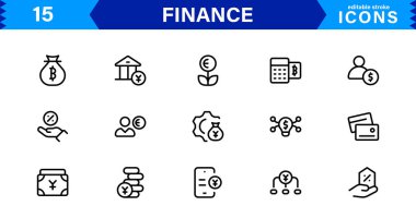 Finans Simgesi Premium Vektör Hattı Bankacılık, Kripto Para Birimi, Muhasebe, Yatırım, Bütçe ve Dijital Finans Sembolleri    