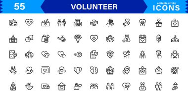 Gönüllü Simge Seti Toplum Desteği, Yardım Elleri ve Yardım Sembolleri Temiz Vektör Biçiminde.