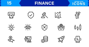 Finans Simgesi Premium Vektör Hattı Bankacılık, Kripto Para Birimi, Muhasebe, Yatırım, Bütçe ve Dijital Finans Sembolleri    