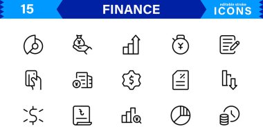 Finans Simgesi Premium Vektör Hattı Bankacılık, Kripto Para Birimi, Muhasebe, Yatırım, Bütçe ve Dijital Finans Sembolleri    