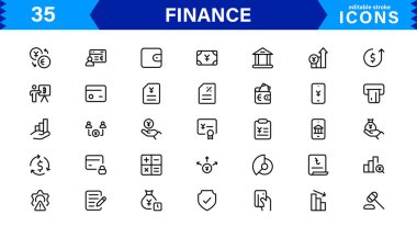 Finans Simgesi Premium Vektör Hattı Bankacılık, Kripto Para Birimi, Muhasebe, Yatırım, Bütçe ve Dijital Finans Sembolleri    