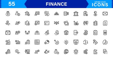 Finans Simgesi Premium Vektör Hattı Bankacılık, Kripto Para Birimi, Muhasebe, Yatırım, Bütçe ve Dijital Finans Sembolleri    