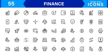 Finans Simgesi Premium Vektör Hattı Bankacılık, Kripto Para Birimi, Muhasebe, Yatırım, Bütçe ve Dijital Finans Sembolleri    