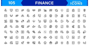 Finans Simgesi Premium Vektör Hattı Bankacılık, Kripto Para Birimi, Muhasebe, Yatırım, Bütçe ve Dijital Finans Sembolleri    