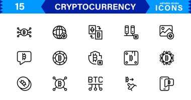 Modern Kripto Para Birimi Dijital Finans, Engelleme Zinciri, Cüzdanlar, Jeton ve Madencilik için Minimum Vektör Sembolleri Ayarları