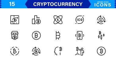Modern Kripto Para Birimi Dijital Finans, Engelleme Zinciri, Cüzdanlar, Jeton ve Madencilik için Minimum Vektör Sembolleri Ayarları