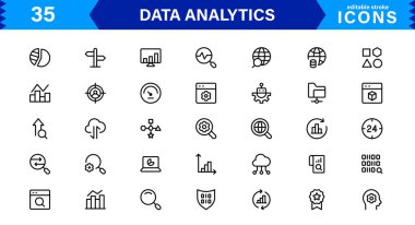 SEO, Sosyal Medya, Analiz ve Reklam Sembolleri içeren Dijital Pazarlama Simgesi Ayarları 