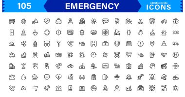 Acil Durum Simgesi Minimal Biçimli Yüksek Kalite Vektör Sembolleri, Tıbbi, Kurtarma, Güvenlik ve Kriz Kullanımı 