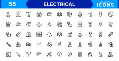Elektrik Simgeleri Koleksiyon Vektör Hattı Resimleri Güç, Devre, Enerji, Prizler ve Araç Tasarımı 