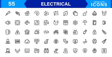 Elektrik Simgeleri Koleksiyon Vektör Hattı Resimleri Güç, Devre, Enerji, Prizler ve Araç Tasarımı 