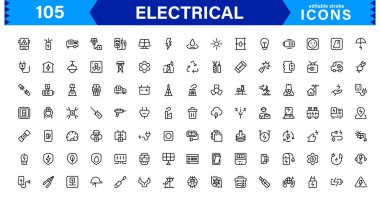 Elektrik Simgeleri Koleksiyon Vektör Hattı Resimleri Güç, Devre, Enerji, Prizler ve Araç Tasarımı 