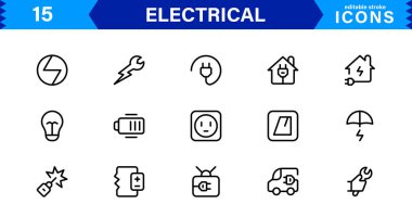 Elektrik Simgeleri Koleksiyon Vektör Hattı Resimleri Güç, Devre, Enerji, Prizler ve Araç Tasarımı 