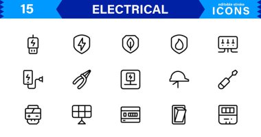 Elektrik Simgeleri Koleksiyon Vektör Hattı Resimleri Güç, Devre, Enerji, Prizler ve Araç Tasarımı 
