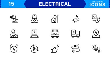 Elektrik Simgeleri Koleksiyon Vektör Hattı Resimleri Güç, Devre, Enerji, Prizler ve Araç Tasarımı 