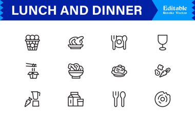 Yemek ve Öğle Yemeği Simgeleri Modern Profesyonel Satır Simgesi Mutfak ve Yemek Kavramları Minimum Vektör Tasarımı 