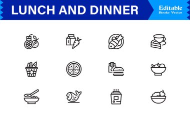 Yemek ve Öğle Yemeği Simgeleri Modern Profesyonel Satır Simgesi Mutfak ve Yemek Kavramları Minimum Vektör Tasarımı 