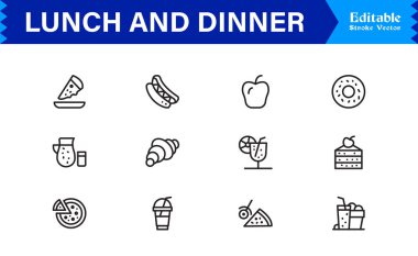 Yemek ve Öğle Yemeği Simgeleri Modern Profesyonel Satır Simgesi Mutfak ve Yemek Kavramları Minimum Vektör Tasarımı 