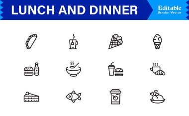 Yemek ve Öğle Yemeği Simgeleri Modern Profesyonel Satır Simgesi Mutfak ve Yemek Kavramları Minimum Vektör Tasarımı 