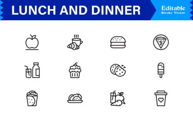 Yemek ve Öğle Yemeği Simgeleri Modern Profesyonel Satır Simgesi Mutfak ve Yemek Kavramları Minimum Vektör Tasarımı 