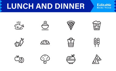 Yemek ve Öğle Yemeği Simgeleri Modern Profesyonel Satır Simgesi Mutfak ve Yemek Kavramları Minimum Vektör Tasarımı 