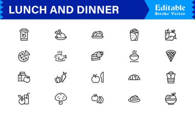 Yemek ve Öğle Yemeği Simgeleri Modern Profesyonel Satır Simgesi Mutfak ve Yemek Kavramları Minimum Vektör Tasarımı 