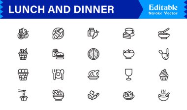 Yemek ve Öğle Yemeği Simgeleri Modern Profesyonel Satır Simgesi Mutfak ve Yemek Kavramları Minimum Vektör Tasarımı 