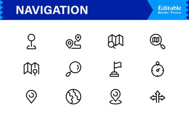 Yönlendirme Simgesi Ayarları Pusula, Harita, Konum İğneleri ve Yönlendirme Sembolleri Vektör Biçiminde