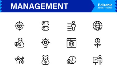Yönetim Simgesi İşletme, Liderlik ve Takım Çalışması Sembollerini Vektör Biçiminde Ayarla