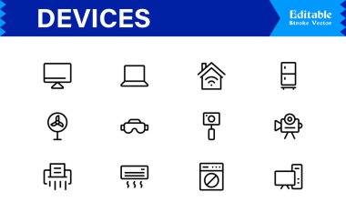 Modern Aygıtlar Simgesi Smartphone, Tabletler, Dizüstü bilgisayarlar ve Vektör Biçiminde Giyilebilir