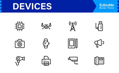 Modern Aygıtlar Simgesi Smartphone, Tabletler, Dizüstü bilgisayarlar ve Vektör Biçiminde Giyilebilir