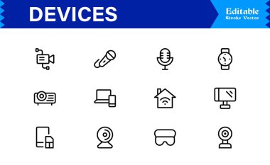 Modern Aygıtlar Simgesi Smartphone, Tabletler, Dizüstü bilgisayarlar ve Vektör Biçiminde Giyilebilir