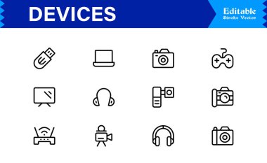Modern Aygıtlar Simgesi Smartphone, Tabletler, Dizüstü bilgisayarlar ve Vektör Biçiminde Giyilebilir