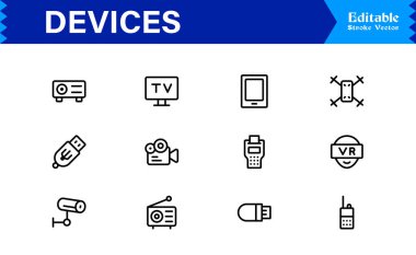 Modern Aygıtlar Simgesi Smartphone, Tabletler, Dizüstü bilgisayarlar ve Vektör Biçiminde Giyilebilir