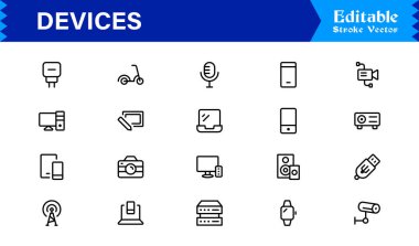 Modern Aygıtlar Simgesi Smartphone, Tabletler, Dizüstü bilgisayarlar ve Vektör Biçiminde Giyilebilir