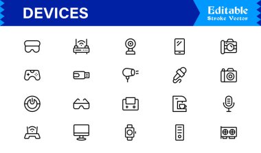 Modern Aygıtlar Simgesi Smartphone, Tabletler, Dizüstü bilgisayarlar ve Vektör Biçiminde Giyilebilir