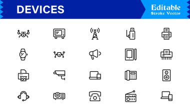 Modern Aygıtlar Simgesi Smartphone, Tabletler, Dizüstü bilgisayarlar ve Vektör Biçiminde Giyilebilir