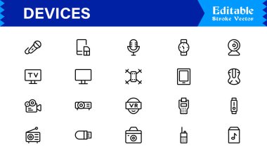 Modern Aygıtlar Simgesi Smartphone, Tabletler, Dizüstü bilgisayarlar ve Vektör Biçiminde Giyilebilir