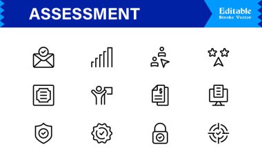 Kapsamlı Değerlendirme Simgesi Paketi. Projelerinizi Yüksek Kalite Değerlendirme, Denetim ve Geribildirim Grafikleriyle Düzenle.