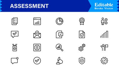 Kapsamlı Değerlendirme Simgesi Paketi. Projelerinizi Yüksek Kalite Değerlendirme, Denetim ve Geribildirim Grafikleriyle Düzenle.
