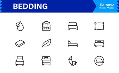 Yatak ve Uyku Özellikleri Modern Profesyonel Satır Simgesi Tasarımı Minimum Konfor ve Ev Dekorasyonu Teması Tasarımı 