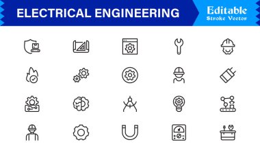 Elektrik Mühendisliği Araçları ve Profesyonel Modern Satır Simgesi Paketi Mühendislik ve Teknoloji Teması için Eşsiz Vektör Biçimi 