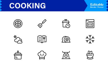 Yemek Hattı Simgeleri Koleksiyonu. Tarif simgeleri için Temel Mutfak Utensilleri ve Premium Vektör Ayarları. 