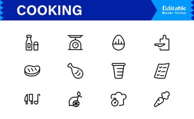 Yemek Hattı Simgeleri Koleksiyonu. Tarif simgeleri için Temel Mutfak Utensilleri ve Premium Vektör Ayarları. 