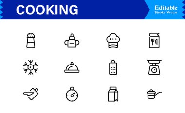 Yemek Hattı Simgeleri Koleksiyonu. Tarif simgeleri için Temel Mutfak Utensilleri ve Premium Vektör Ayarları. 