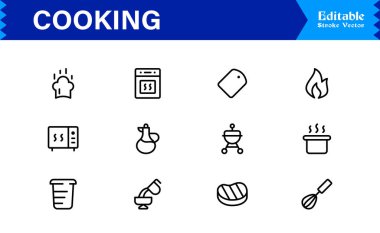 Yemek Hattı Simgeleri Koleksiyonu. Tarif simgeleri için Temel Mutfak Utensilleri ve Premium Vektör Ayarları.